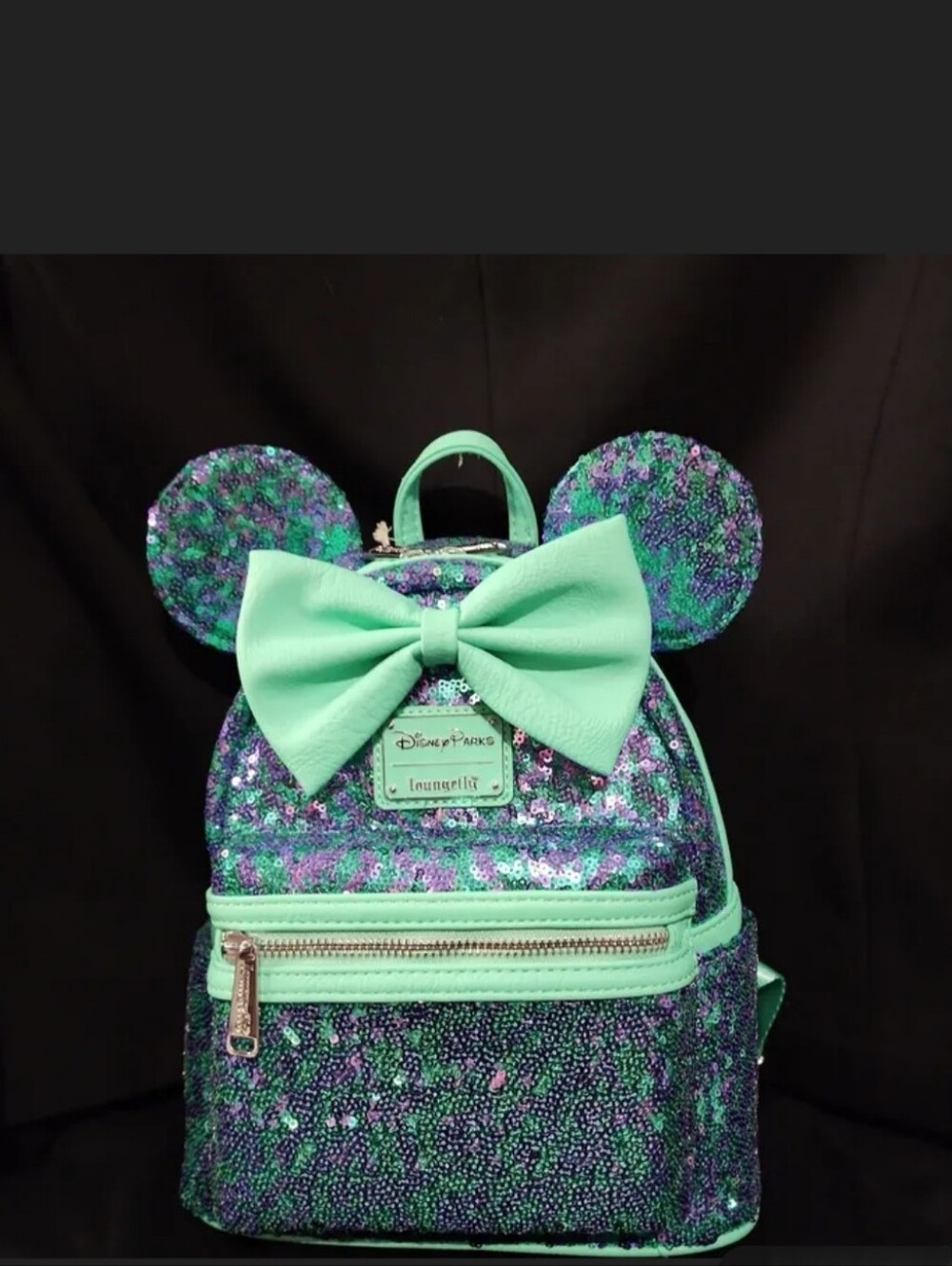 Loungefly Sequin Minnie Ear Mini Backpack in Mint and Purple